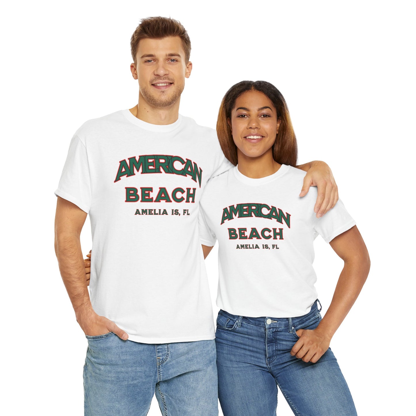 American Beach Unisex Heavy Cotton Tee - Casual Wear, Summer Fashion, Beach Vibes, Vacation Tops, Outdoor Activities