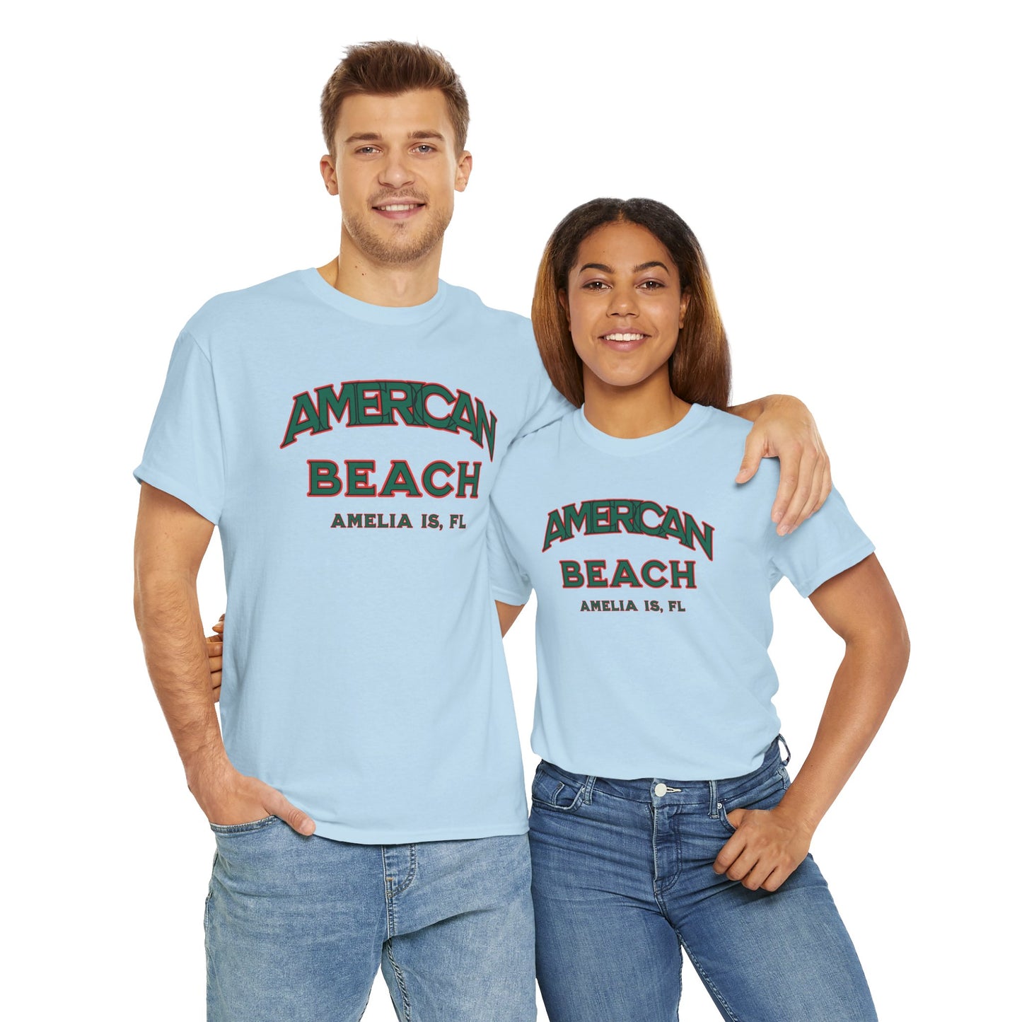 American Beach Unisex Heavy Cotton Tee - Casual Wear, Summer Fashion, Beach Vibes, Vacation Tops, Outdoor Activities