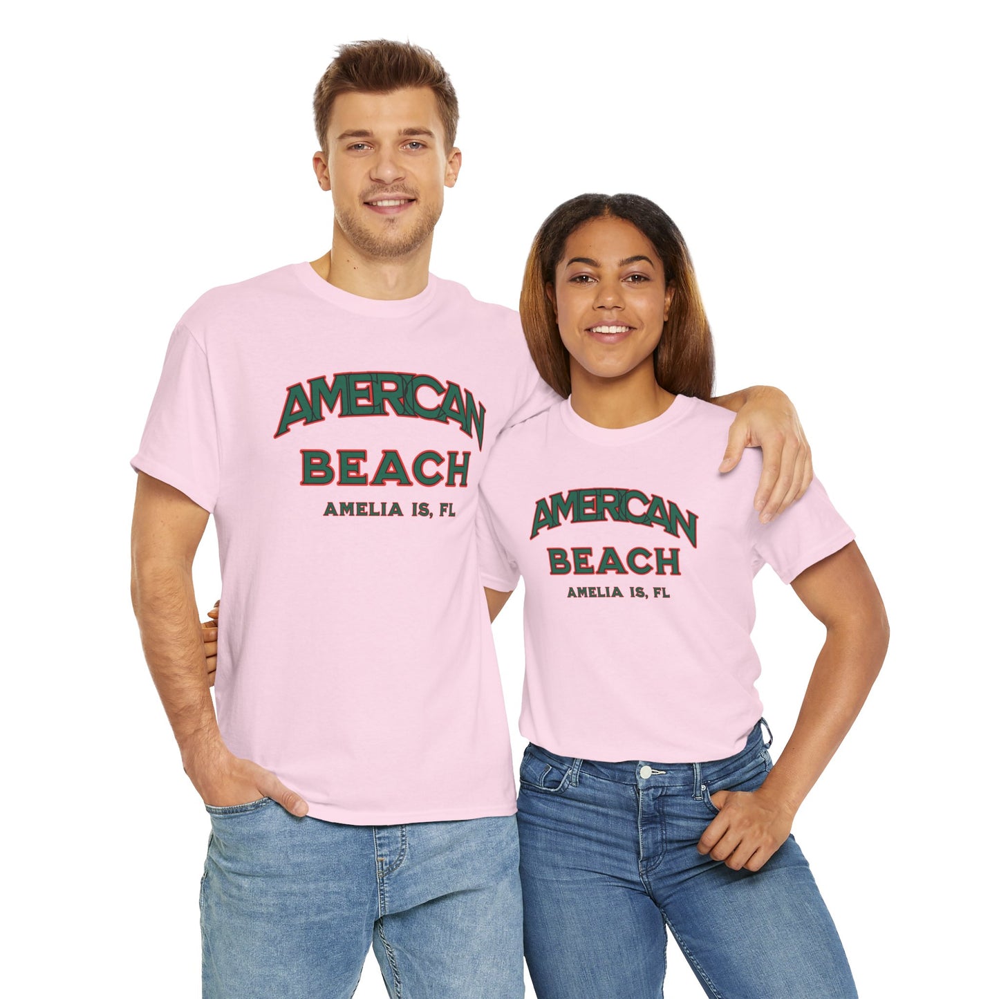 American Beach Unisex Heavy Cotton Tee - Casual Wear, Summer Fashion, Beach Vibes, Vacation Tops, Outdoor Activities