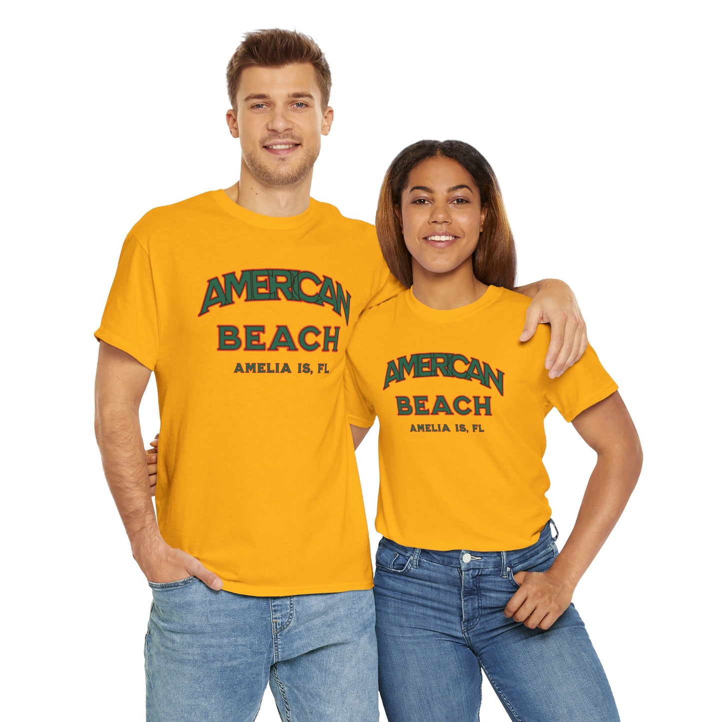 American Beach Unisex Heavy Cotton Tee - Casual Wear, Summer Fashion, Beach Vibes, Vacation Tops, Outdoor Activities