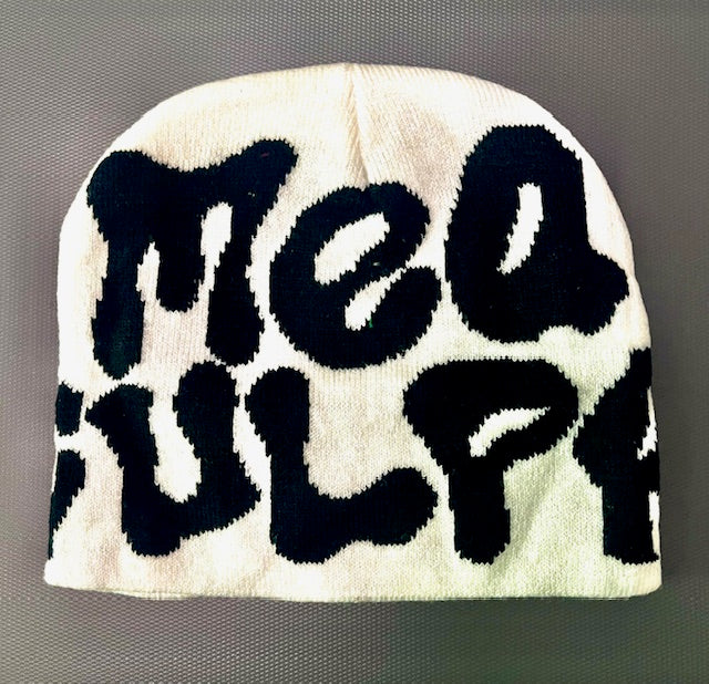 White with Black Letters Mea Culpa Beanie