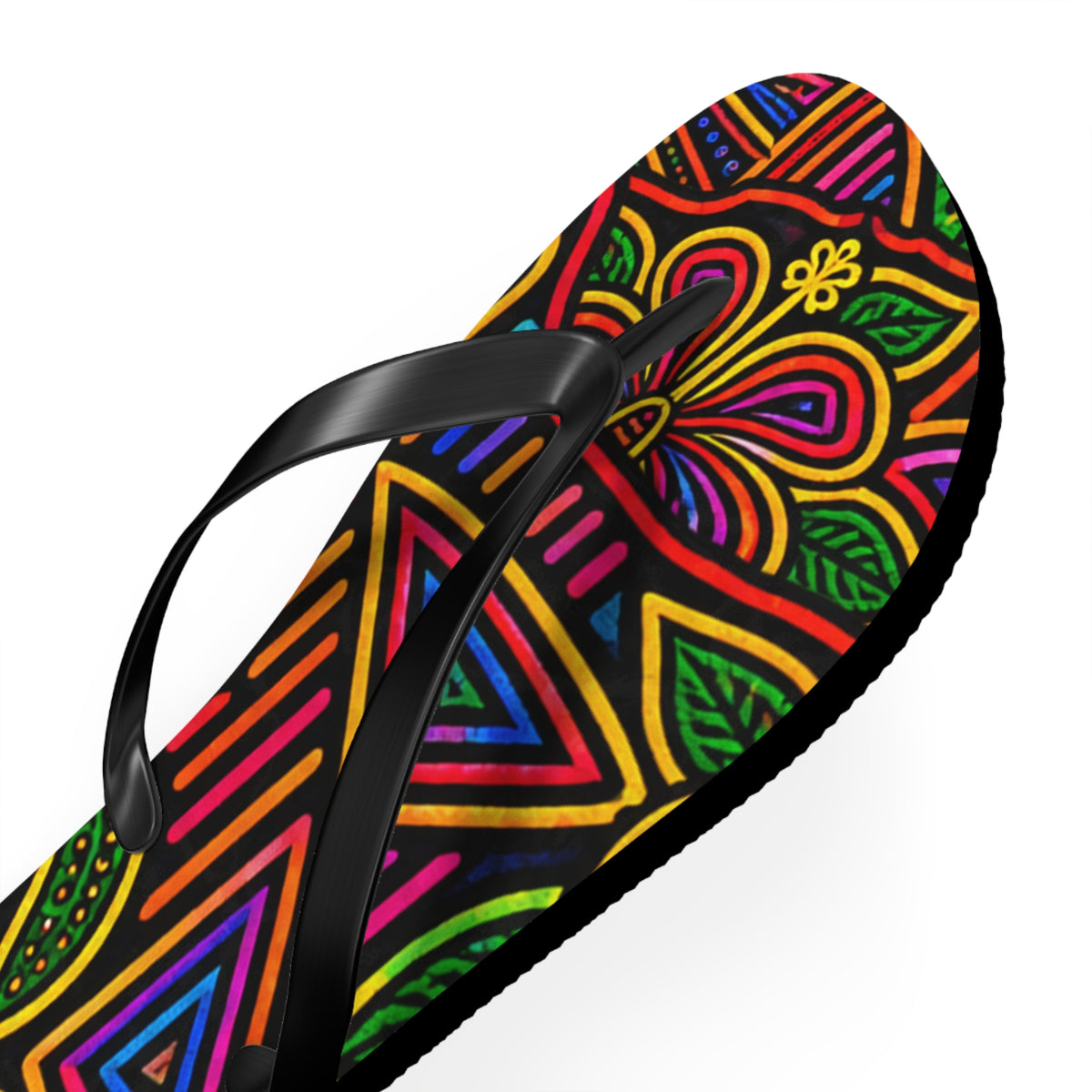 Neon Floral  Pattern Flip Flops — Colorful Psychedelic Beach Sandals