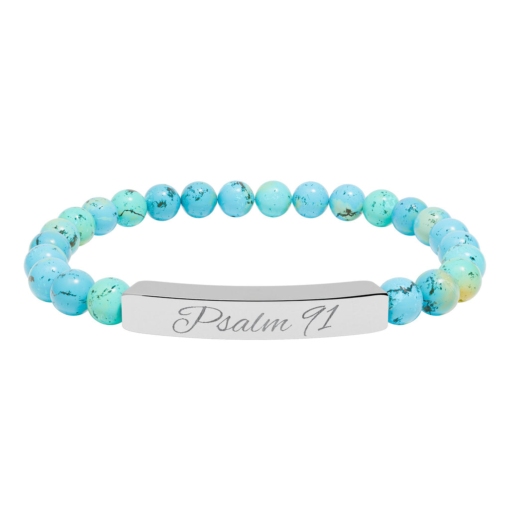 Engravable Natural Stone Bead Bracelet — Personalized Stretch Bar Bracelet