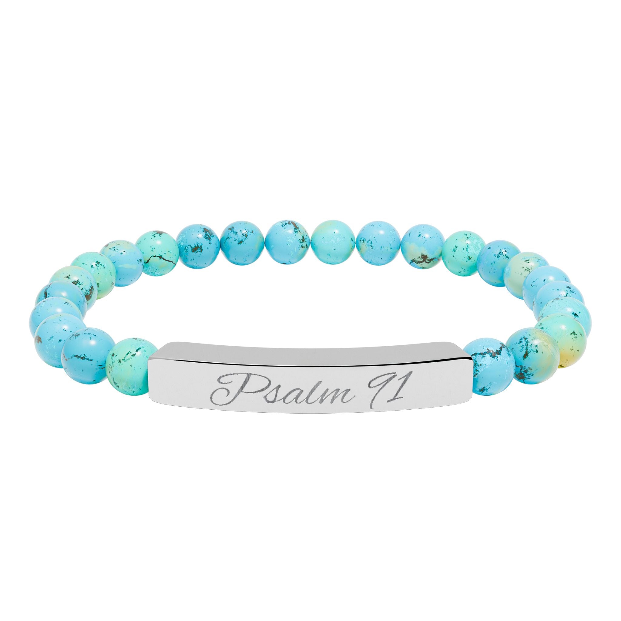 Engravable Natural Stone Bead Bracelet — Personalized Stretch Bar Bracelet