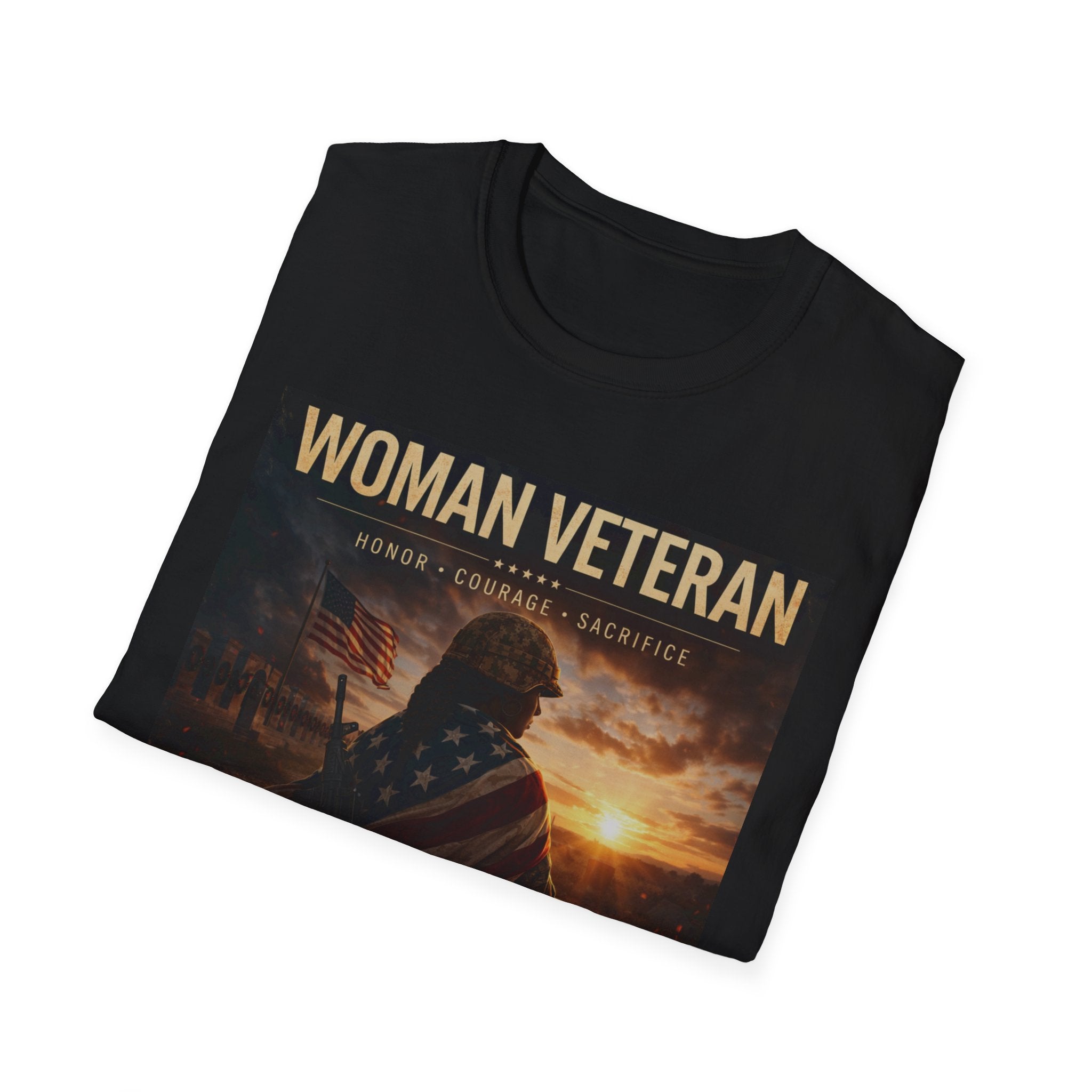 Woman Veteran T-Shirt — Proud Service, Honor Courage Sacrifice Graphic Tee