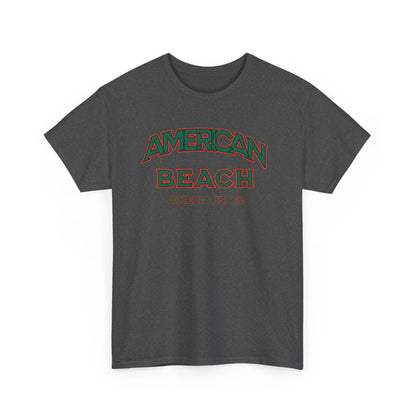 American Beach Unisex Heavy Cotton Tee - Casual Wear, Summer Fashion, Beach Vibes, Vacation Tops, Outdoor Activities