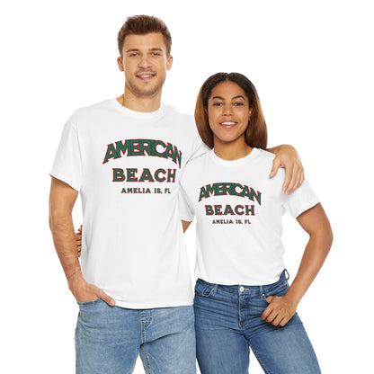 American Beach Unisex Heavy Cotton Tee - Casual Wear, Summer Fashion, Beach Vibes, Vacation Tops, Outdoor Activities