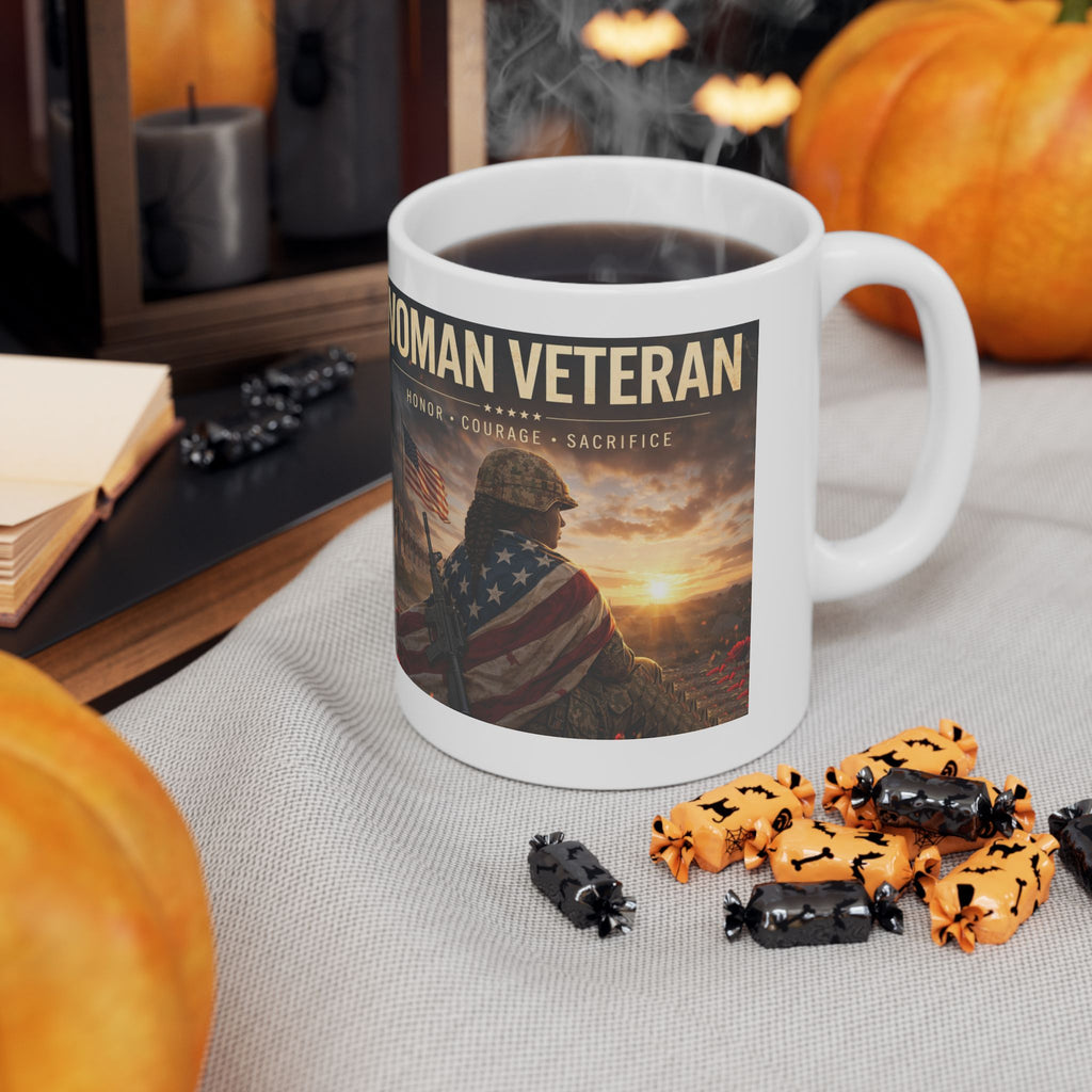 Woman Warrior Ceramic Mug — Honor & Courage Military Tribute (11oz/15oz)