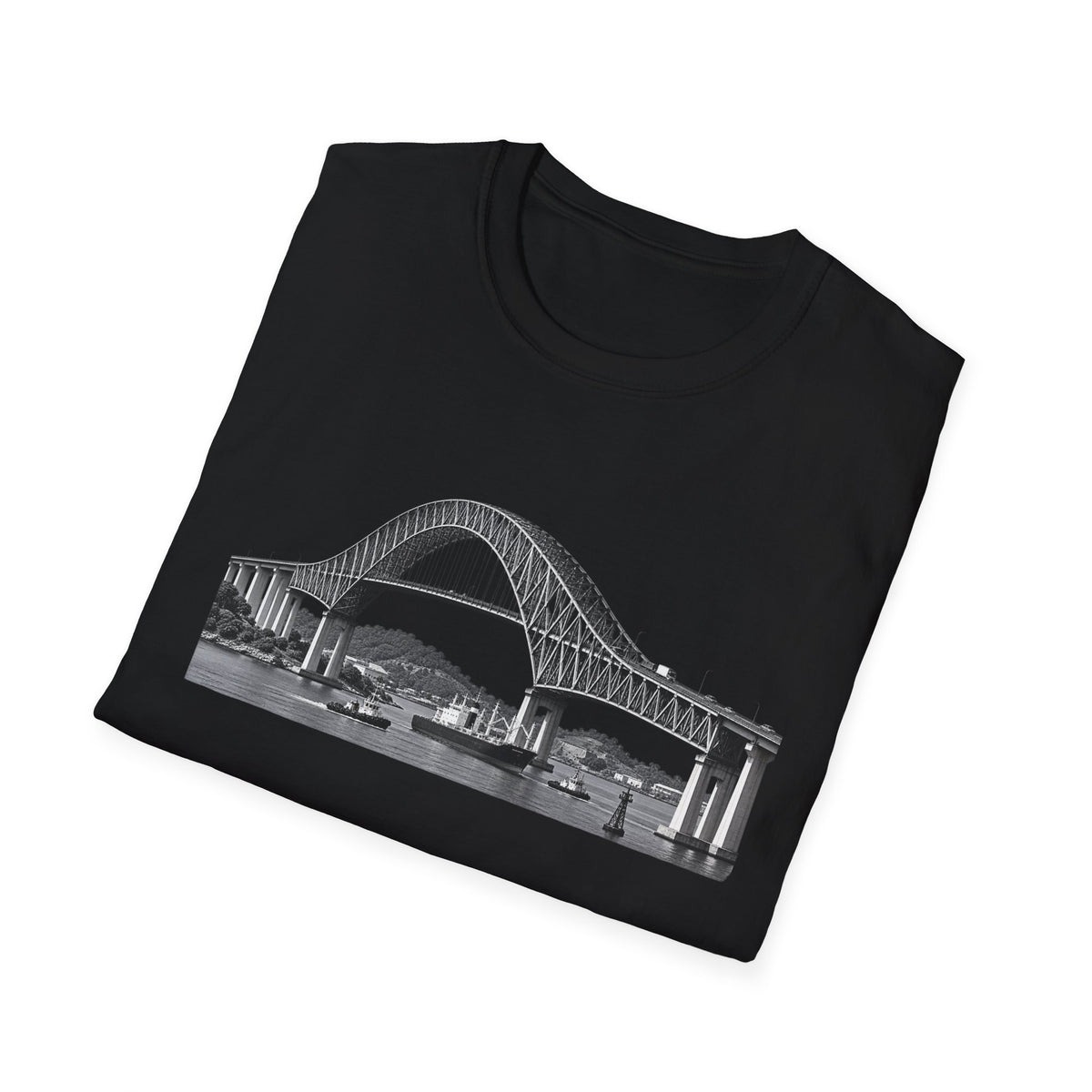 Bridge of The Americas  T-Shirt — Vintage Black & White Cityscape Tee