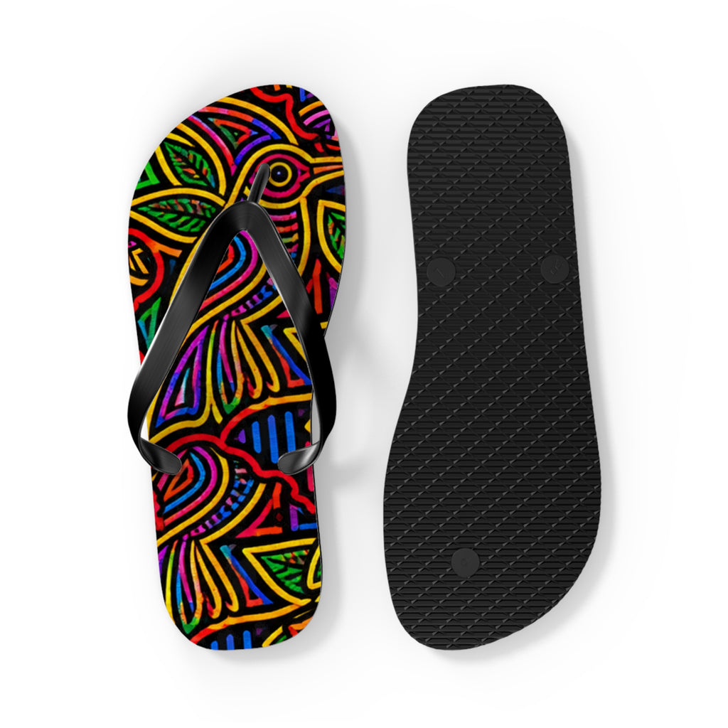Neon Floral  Pattern Flip Flops — Colorful Psychedelic Beach Sandals