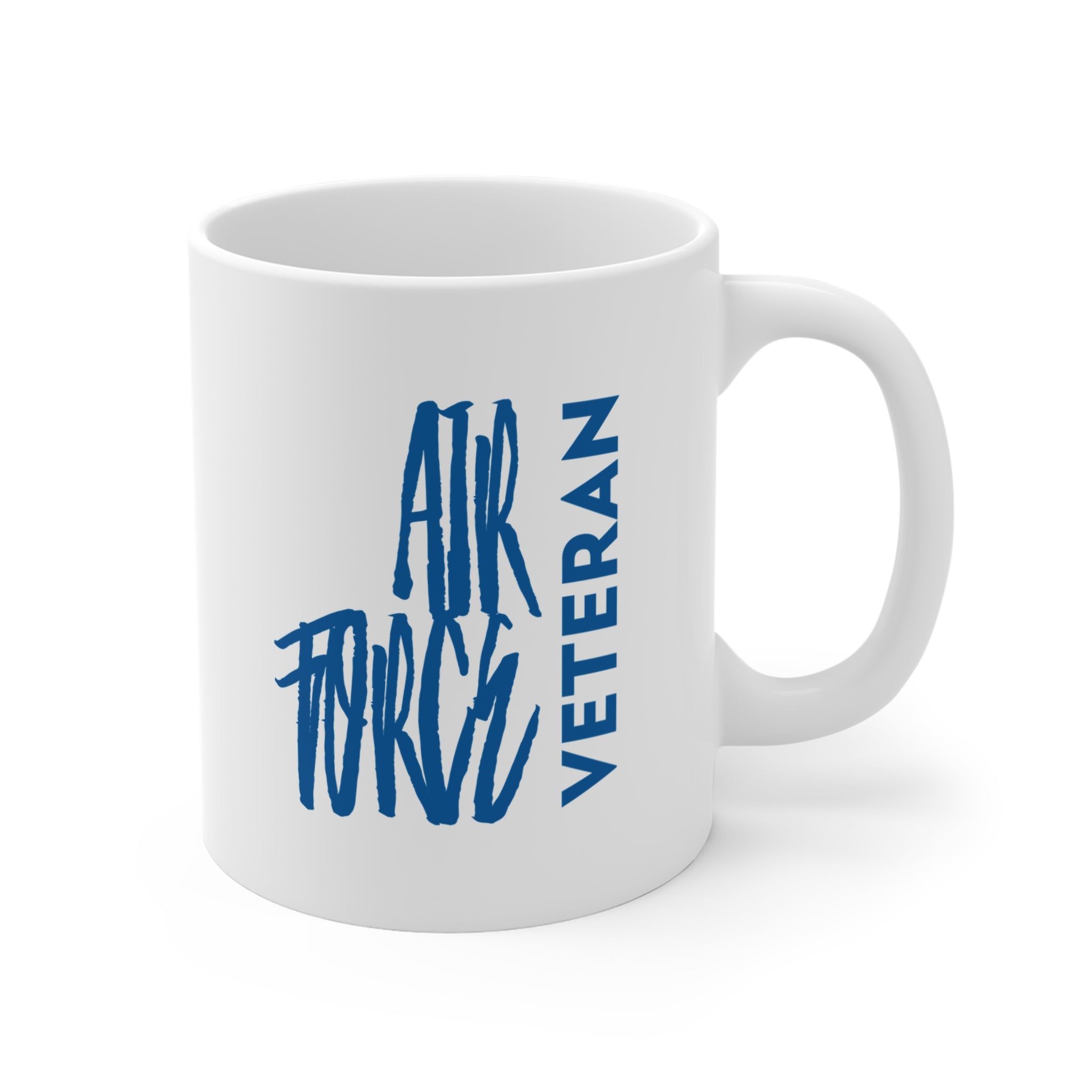 11oz Coffee Mug — Minimal Blue Feather Design, Elegant Ceramic Tea Cup