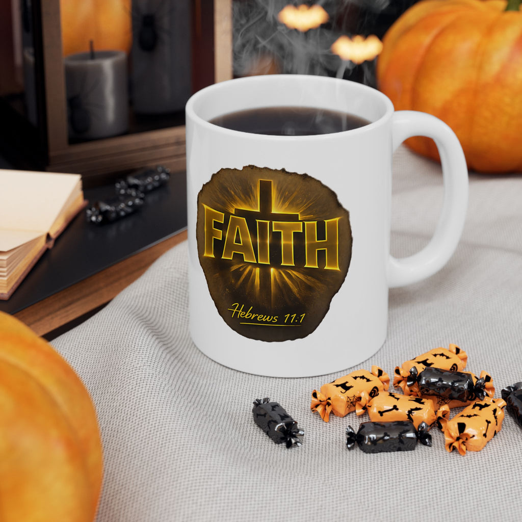 FAITH Ceramic Mug — Bold Gold 'FIERCE' Lettering Coffee Cup (11oz, 15oz)