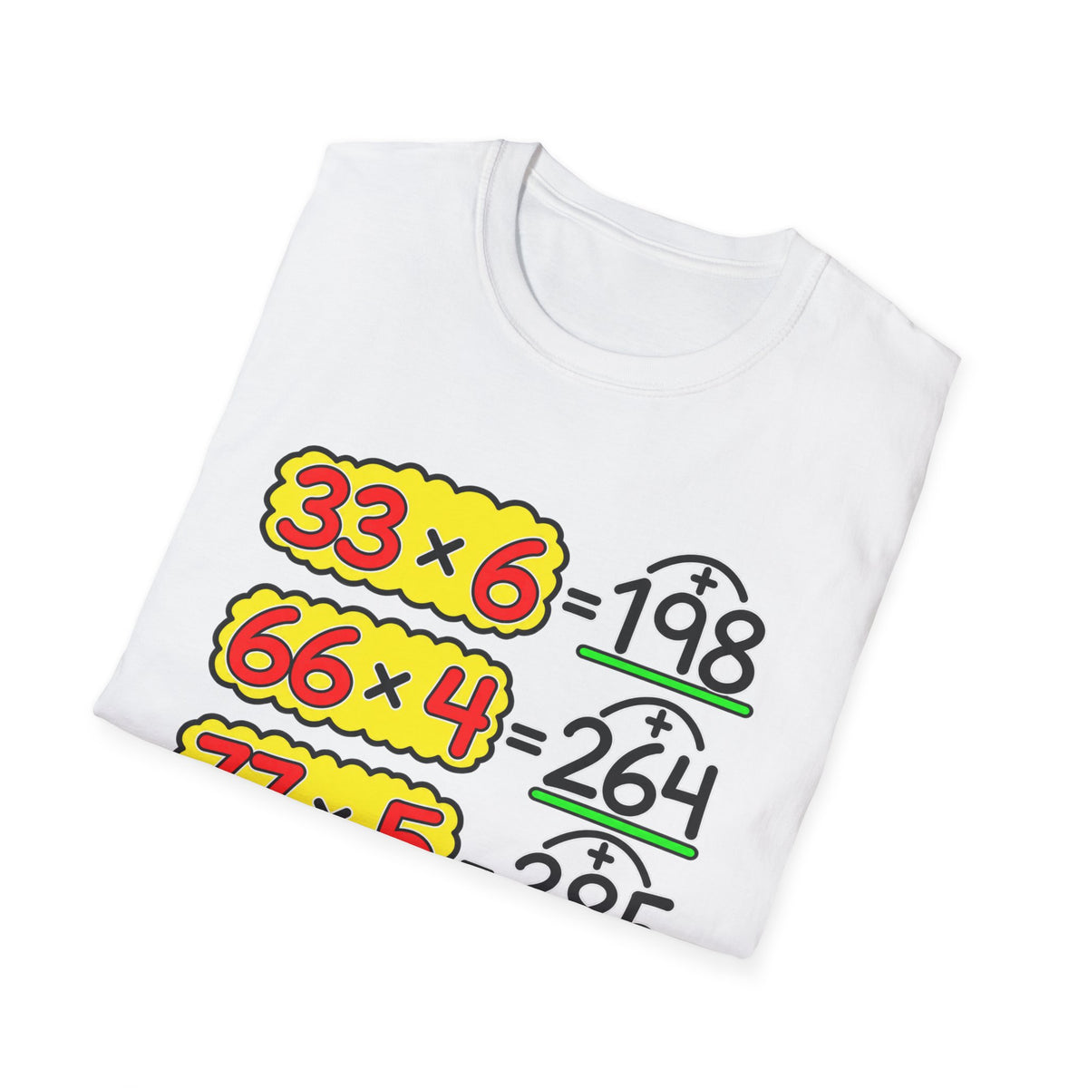 Math Humor T-Shirt – Funny Multiplication Puzzle Design (33×6, 66×4, 77×5, 88×3)