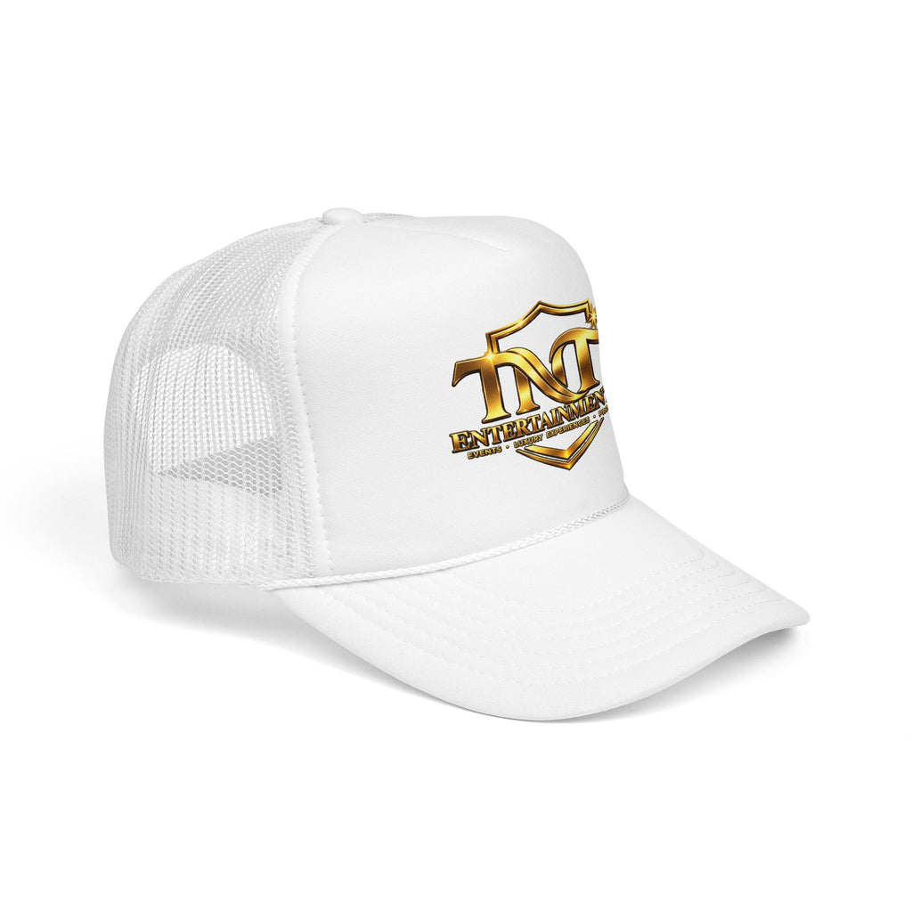 TNT Gold Shield Trucker Hat — "ENTERTAINMENTPITY" Logo Foam Mesh Cap