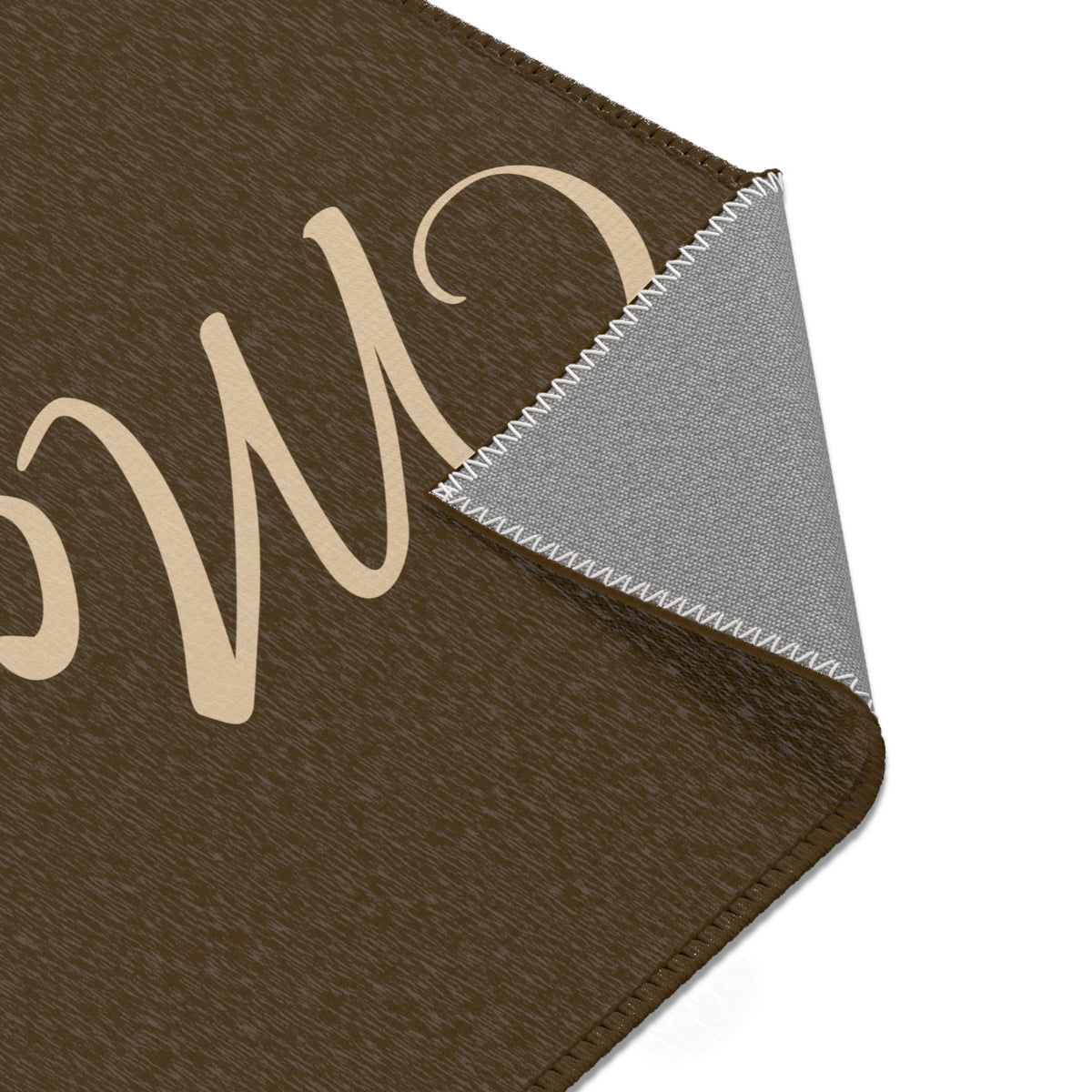 Personalized Script Area Rug — Custom Name Welcome Mat (Brown & Beige)