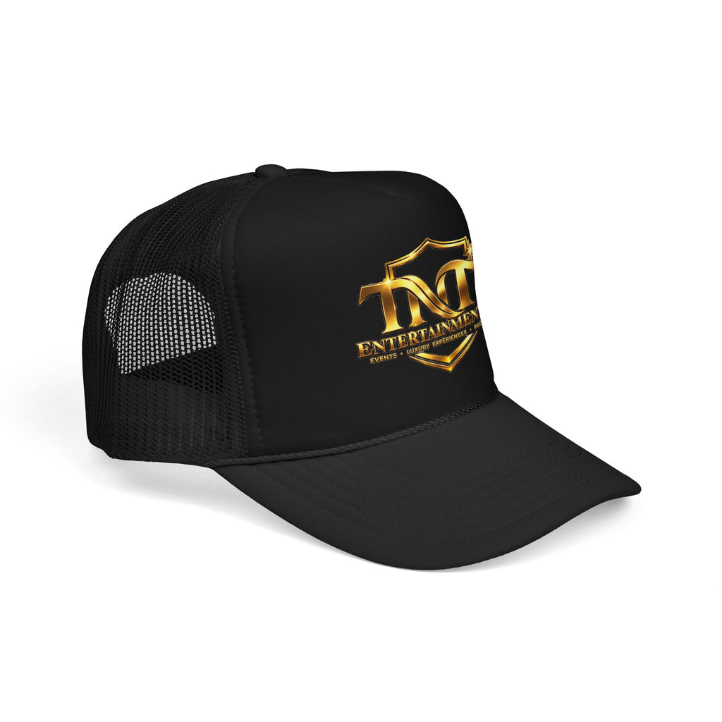 TNT Gold Shield Trucker Hat — "ENTERTAINMENTPITY" Logo Foam Mesh Cap