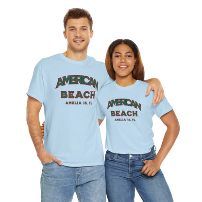 American Beach Unisex Heavy Cotton Tee - Casual Wear, Summer Fashion, Beach Vibes, Vacation Tops, Outdoor Activities