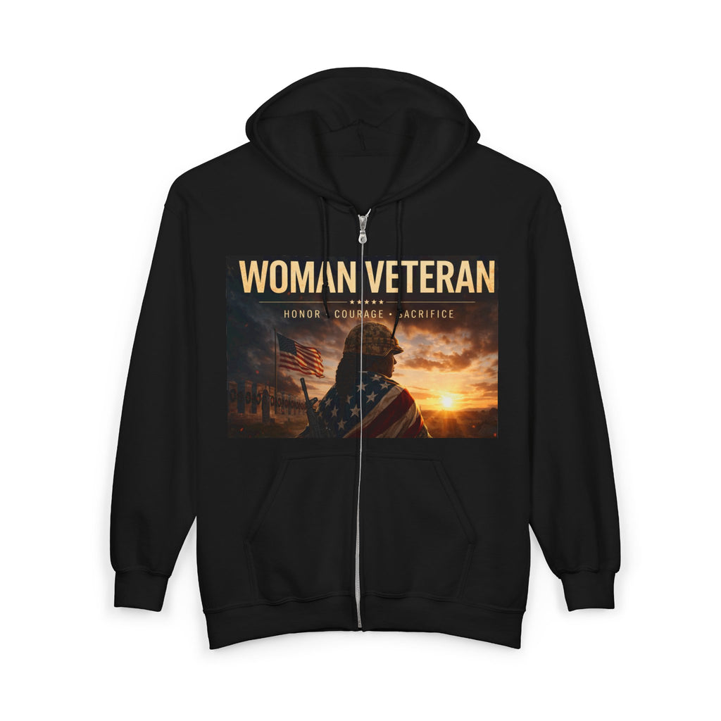 Woman Veteran Zip Hoodie — Retro Tie-Dye Graphic Full-Zip Sweatshirt