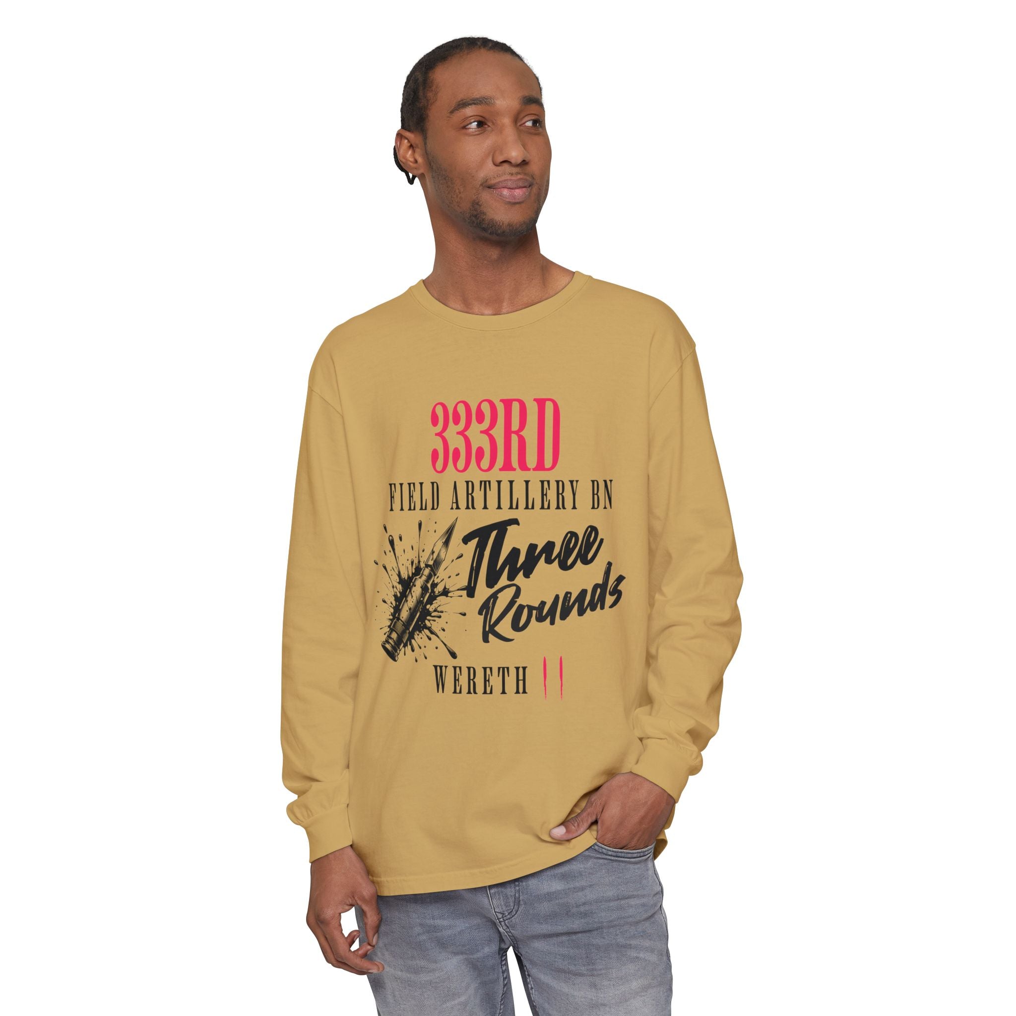 Military-Themed Long Sleeve Shirt, Unisex Garment Dyed Tee, Custom Artillery Shirt, Gift for Veterans, Unique Military Apparel, [...]