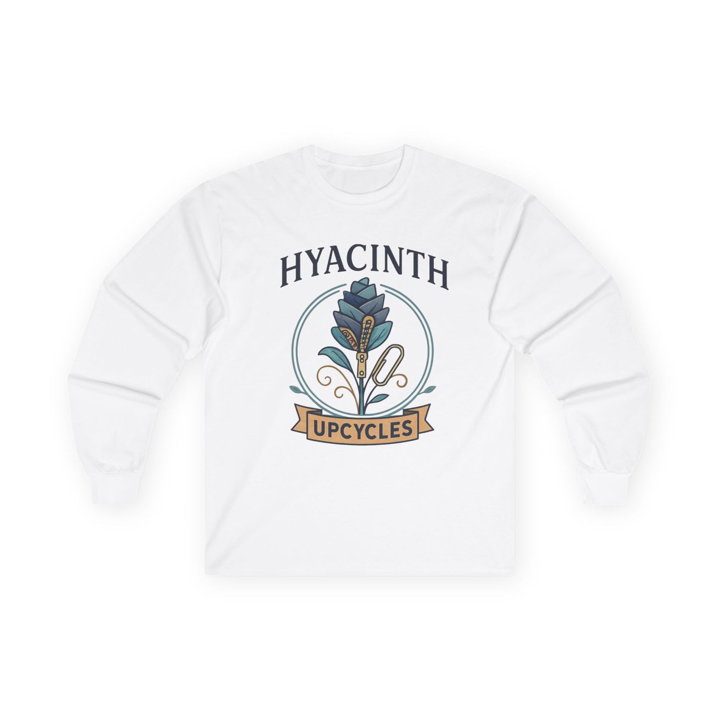 Hyacinth Upcycles Long Sleeve Tee — Floral Upcycling Logo Shirt