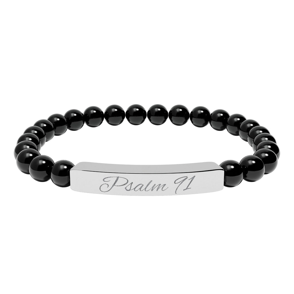 Engravable Natural Stone Bead Bracelet — Personalized Stretch Bar Bracelet