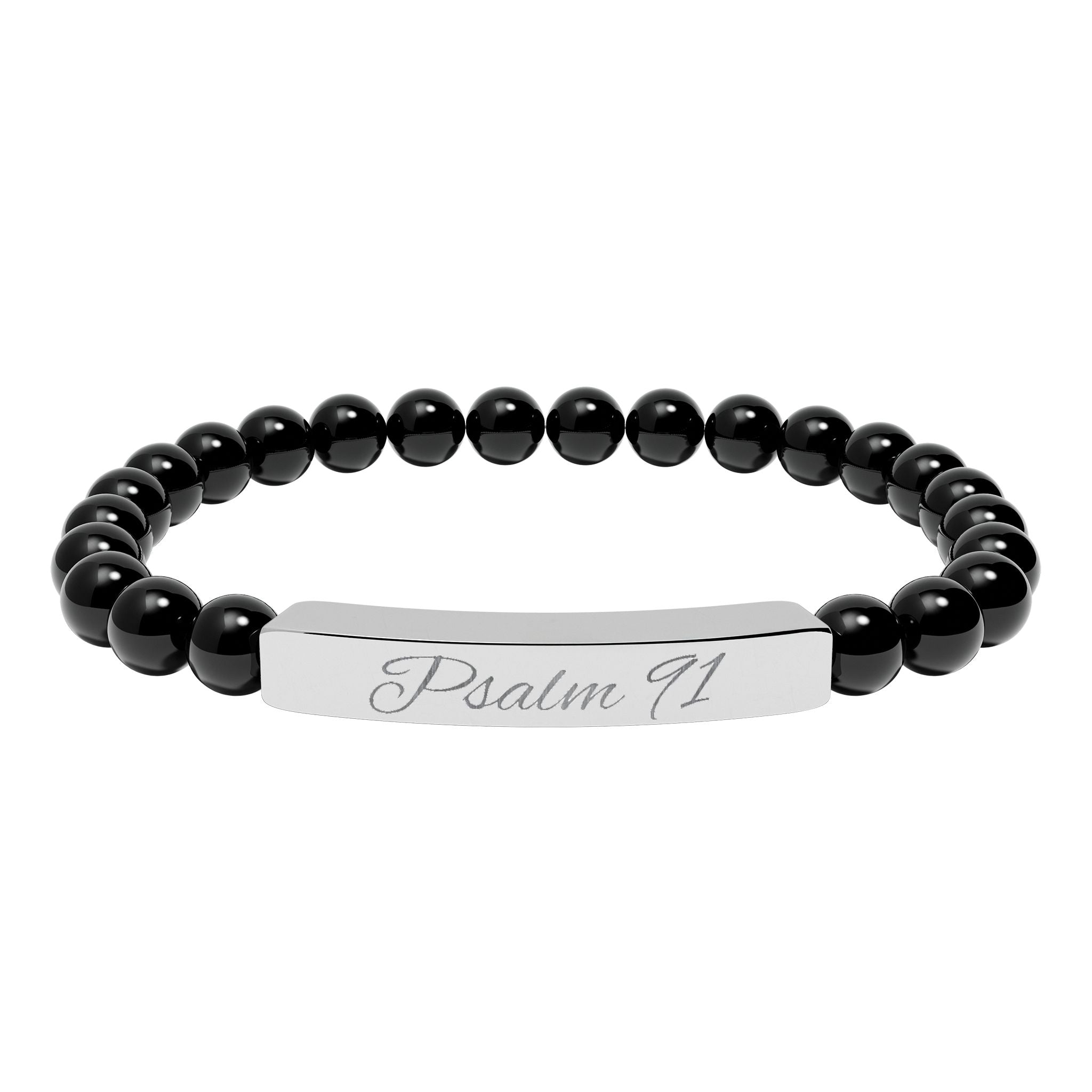 Engravable Natural Stone Bead Bracelet — Personalized Stretch Bar Bracelet