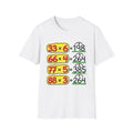 Math Humor T-Shirt – Funny Multiplication Puzzle Design (33×6, 66×4, 77×5, 88×3)