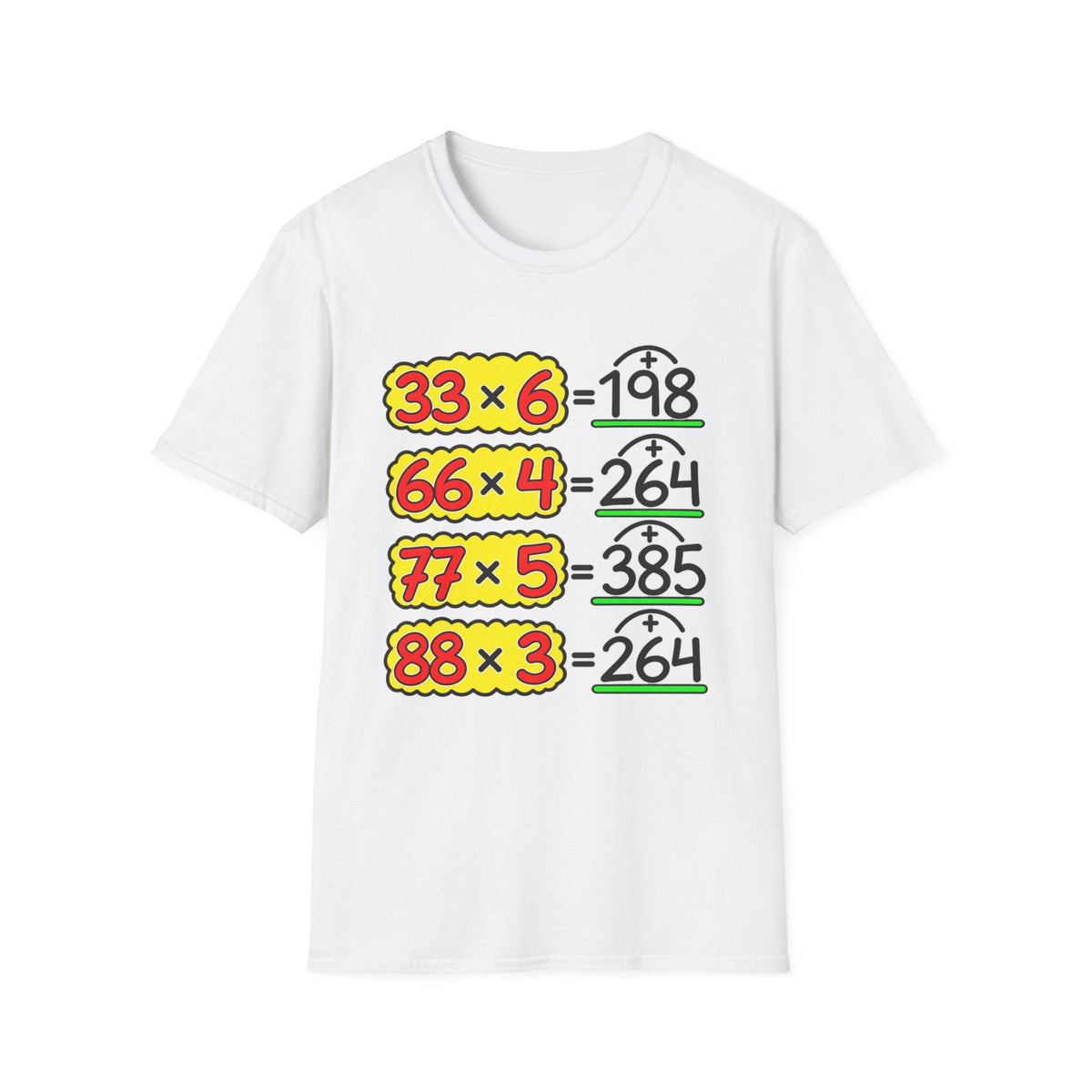 Math Humor T-Shirt – Funny Multiplication Puzzle Design (33×6, 66×4, 77×5, 88×3)
