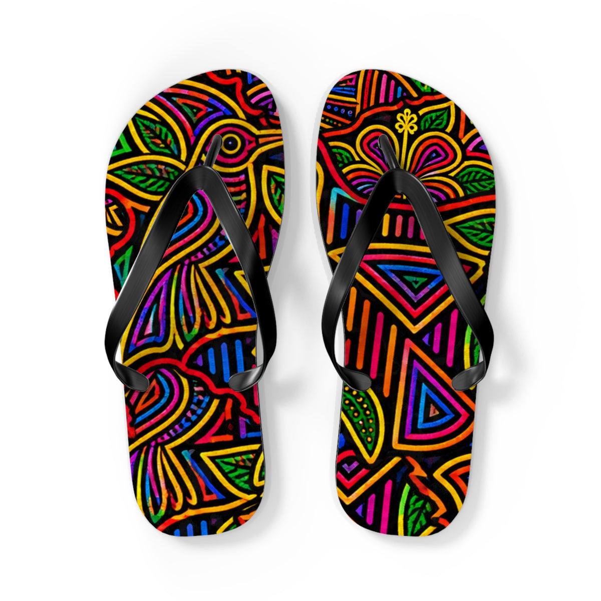 Neon Floral  Pattern Flip Flops — Colorful Psychedelic Beach Sandals