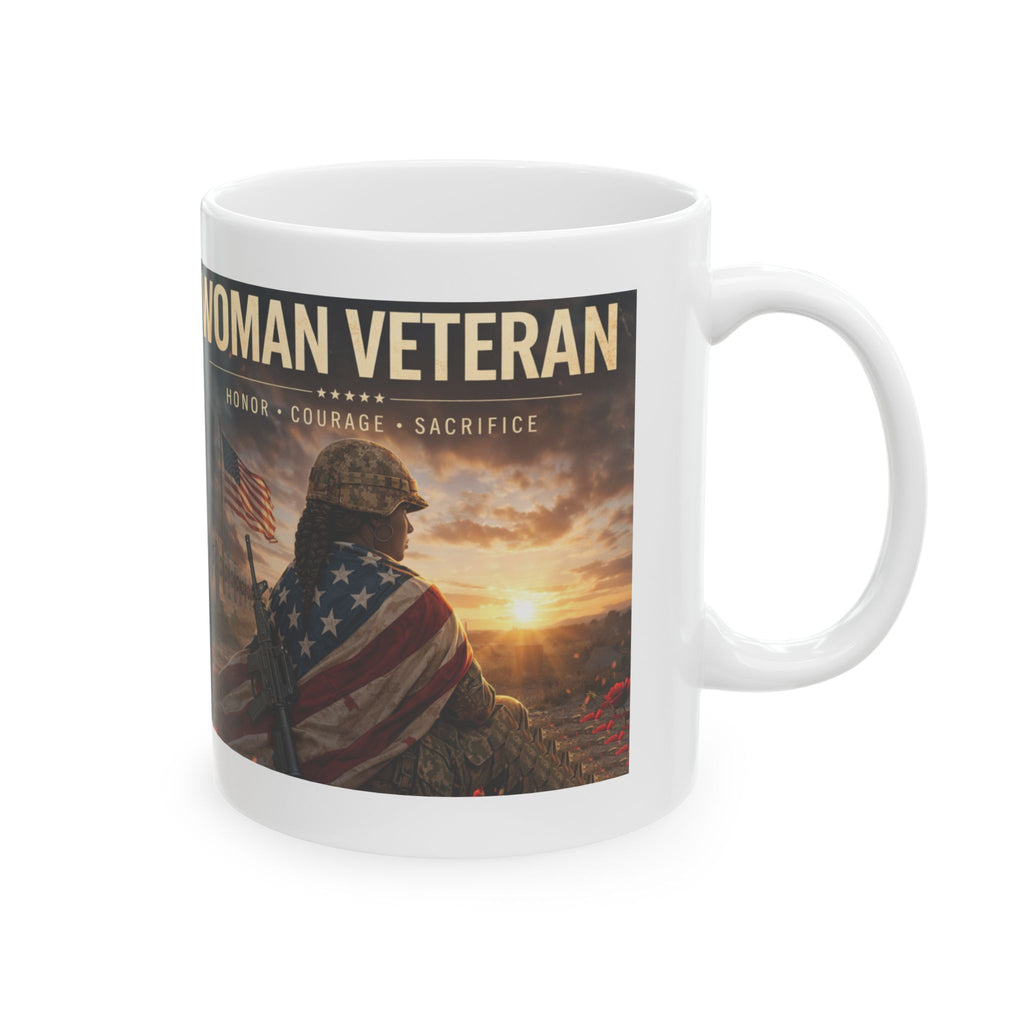 Woman Warrior Ceramic Mug — Honor & Courage Military Tribute (11oz/15oz)