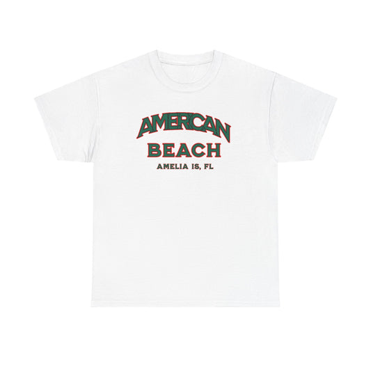 American Beach Unisex Heavy Cotton Tee - Casual Wear, Summer Fashion, Beach Vibes, Vacation Tops, Outdoor Activities