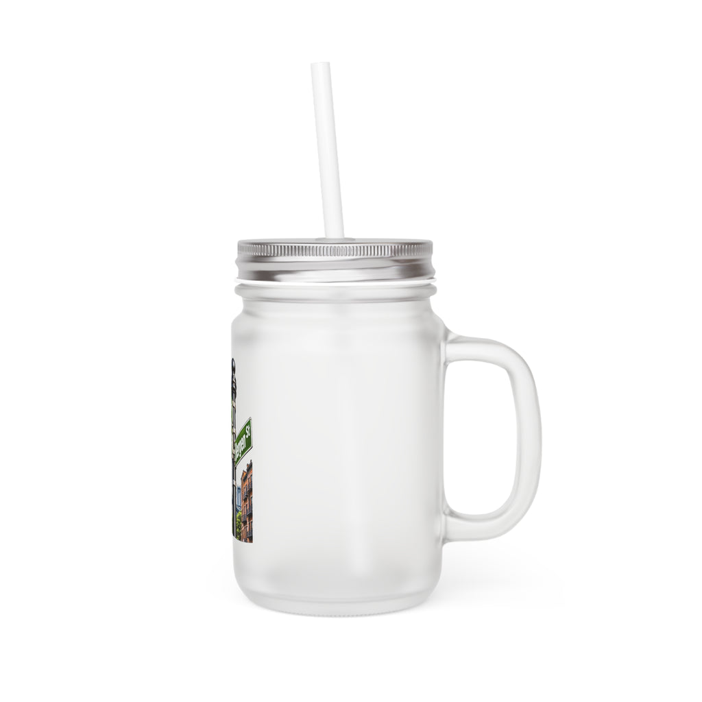 Franklin & Little Pecan Street Sign Mason Jar Tumbler — City Landmark Drink Jar with Handle & Straw