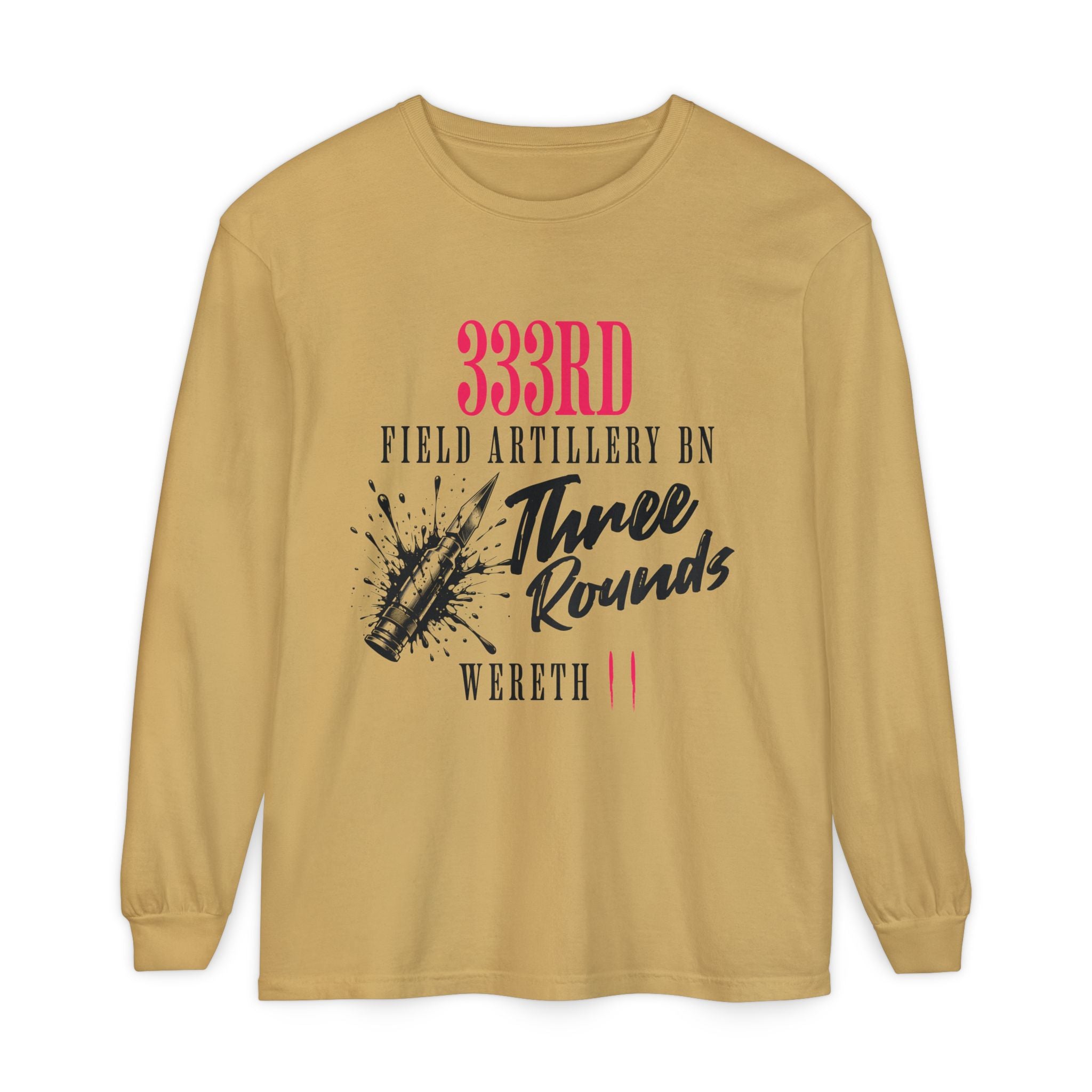 Military-Themed Long Sleeve Shirt, Unisex Garment Dyed Tee, Custom Artillery Shirt, Gift for Veterans, Unique Military Apparel, [...]