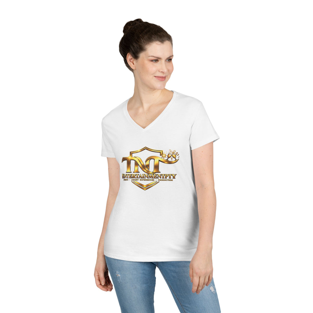 TNT Golden 100th Anniversary Ladies' V-Neck Tee — '100 Years' Commemorative Celebration Shirt