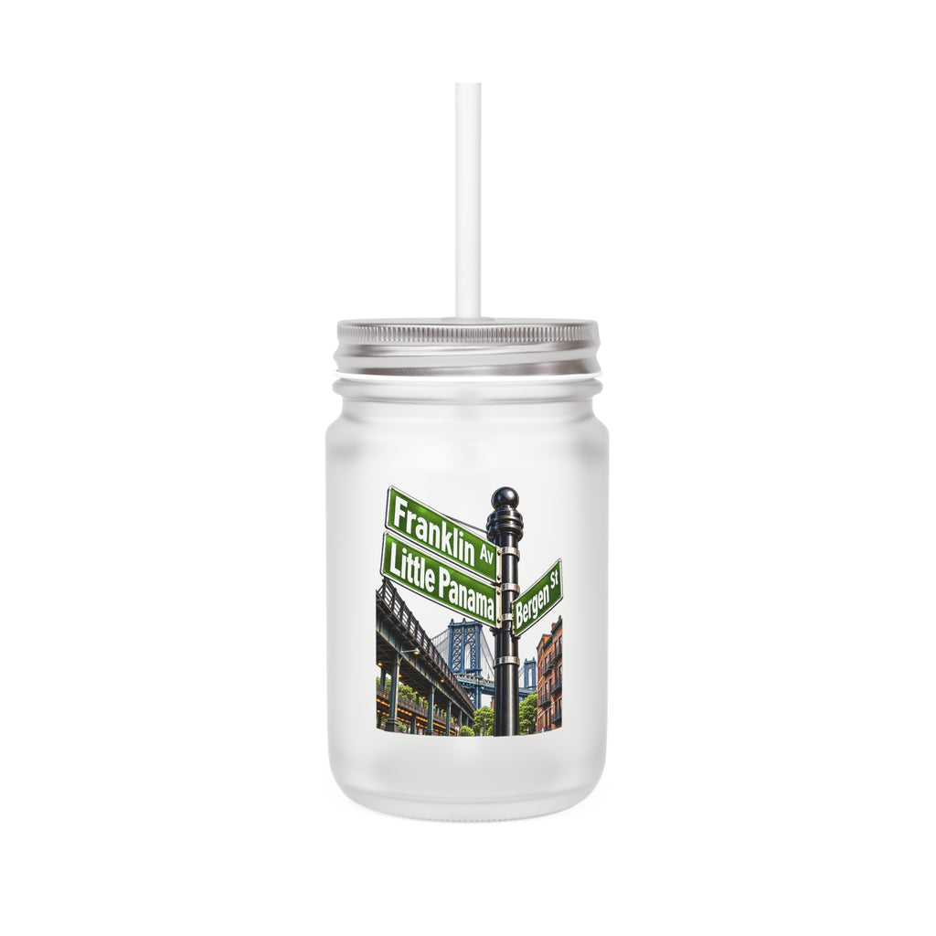 Franklin & Little Pecan Street Sign Mason Jar Tumbler — City Landmark Drink Jar with Handle & Straw