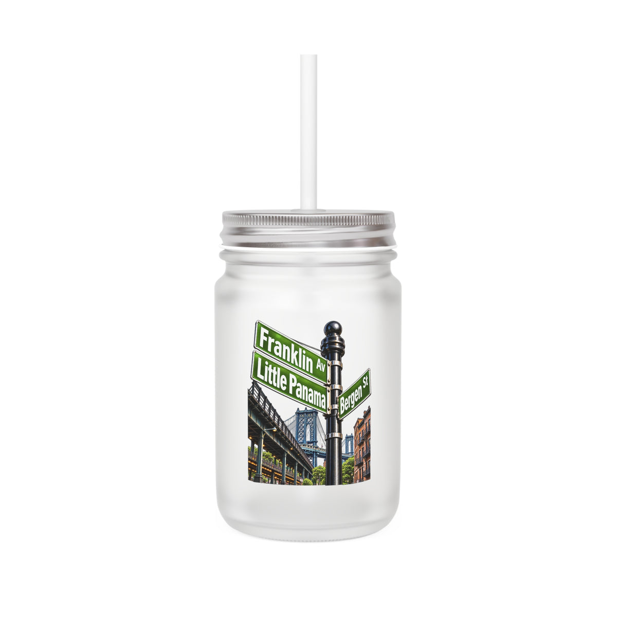 Franklin & Little Pecan Street Sign Mason Jar Tumbler — City Landmark Drink Jar with Handle & Straw