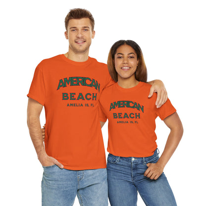 American Beach Unisex Heavy Cotton Tee - Casual Wear, Summer Fashion, Beach Vibes, Vacation Tops, Outdoor Activities