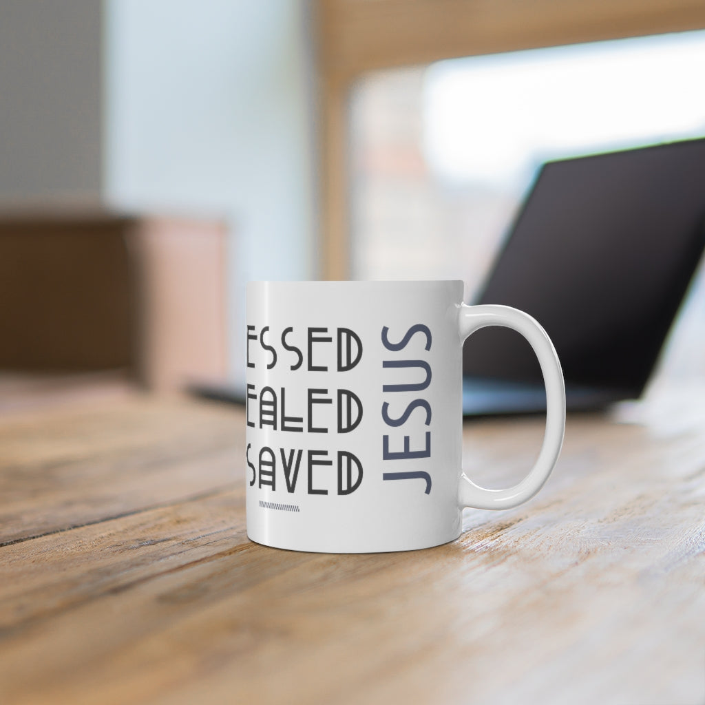 Ondflyartdesign BLESSED HEALED SAVED Ceramic Mug 11oz