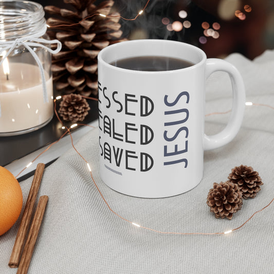 Ondflyartdesign BLESSED HEALED SAVED Ceramic Mug 11oz