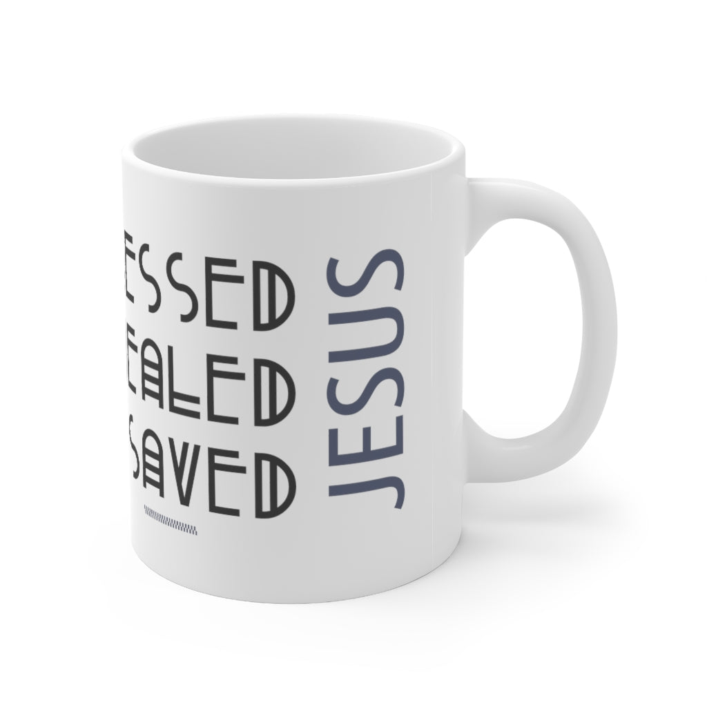 Ondflyartdesign BLESSED HEALED SAVED Ceramic Mug 11oz